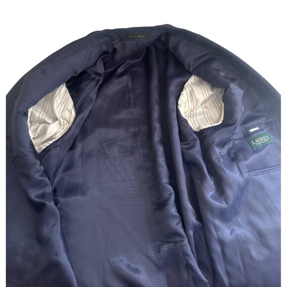 Lauren Ralph Lauren Navy Blazer Size 44L Windowpane Pattern 2 Button Closure - Picture 10 of 10